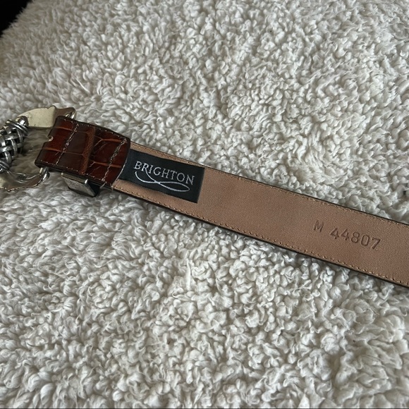 Brighton brown leather croco belt silver hardware M - Picture 6 of 8